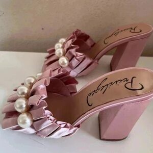 Privileged Blush Satin Mules with Pearl Embellishments